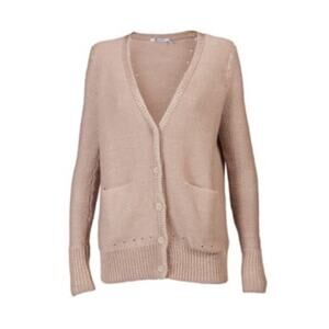 T Alexander Wang Tan Cotton Button Front Pocket Cardigan Sweater